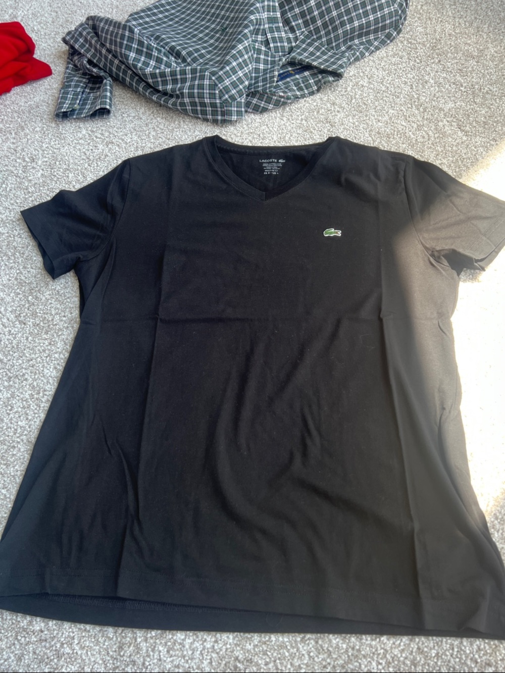 Lacoste Black V-Neck Short Sleeve Tee with Green Croc